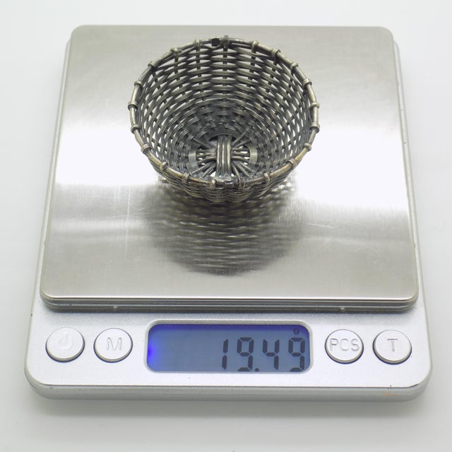 Vintage Italian Woven Basket Dollhouse Miniature in Silver 800, 1970s For Sale - Image 9 of 12