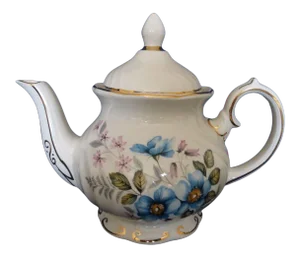 Mid 20th Century Gibson's Staffordshire English Tiffany Style Blue Pink Flowers Gold Gilding Tea Pot