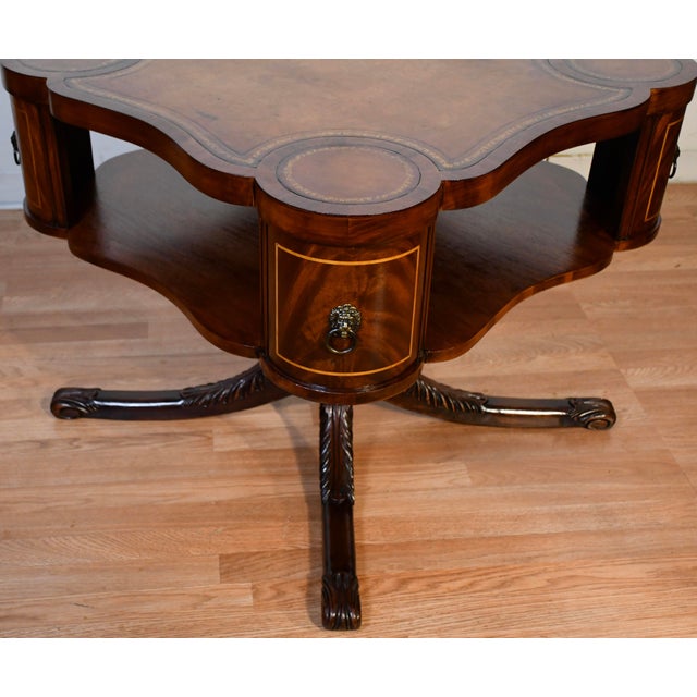 1930 English Regency Mahogany & Leather Top Center Table / Hall Table For Sale - Image 11 of 15