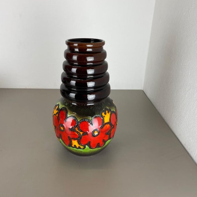 Large Fat Lava Multi-Color Floral Floor Vase from Scheurich, 1970s For Sale - Image 3 of 16
