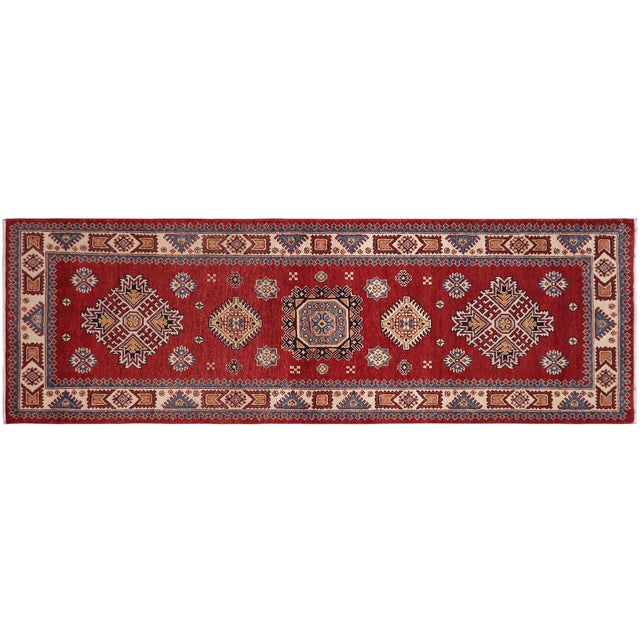 Beige Tribal Super Kazak Red/Beige Wool Runner Rug- 2'9'' X 7'10'' For Sale - Image 8 of 10