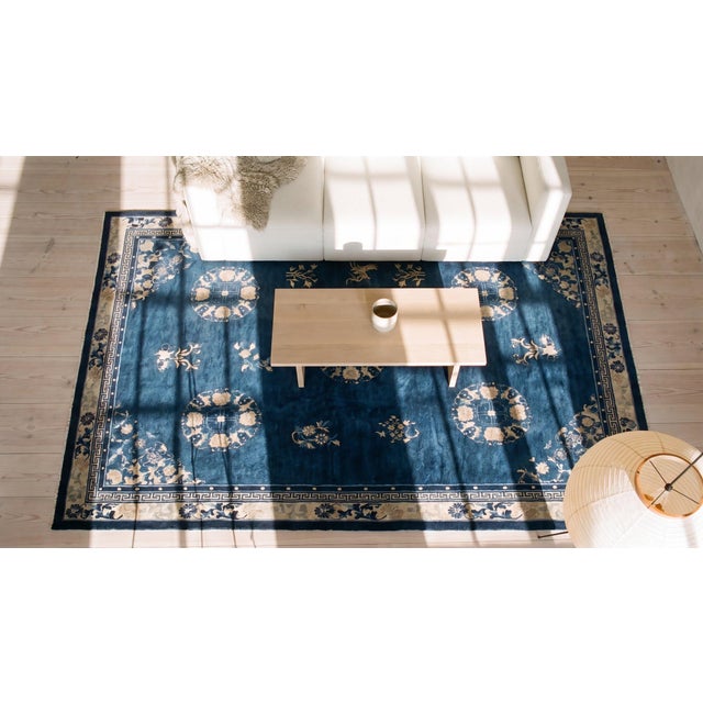 Navy Blue Antique Chinese Peking Rug 9' 0" x 11' 10" For Sale - Image 8 of 8