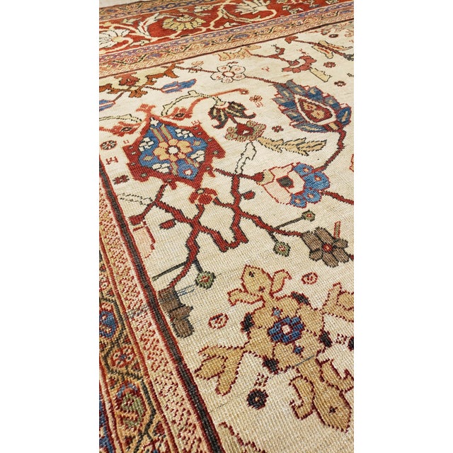 Late 19th Century Antique Persian Sultanabad Carpet Ivory, Red, Light Blue, and Green For Sale - Image 5 of 18
