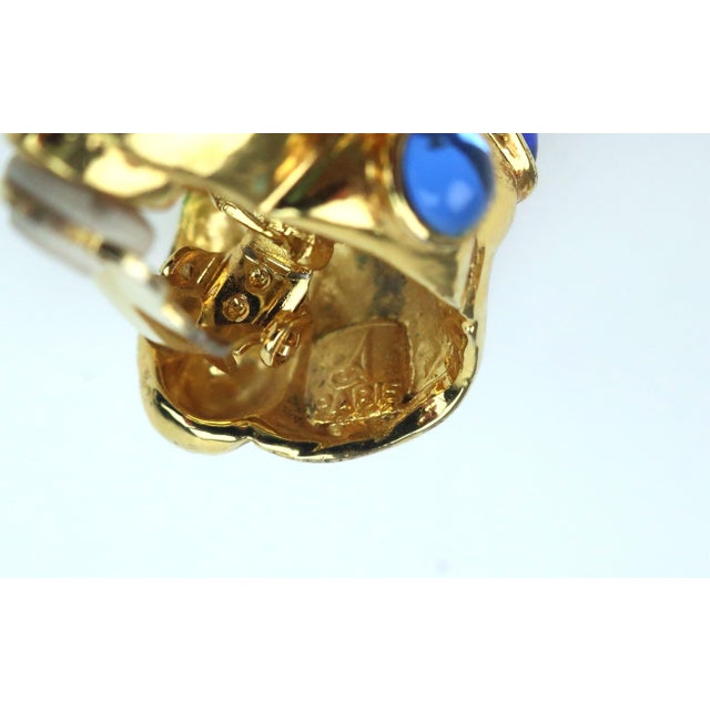 Antigona Paris Gold Plated Sculptural Earrings With Blue Cabochons, a Pair For Sale - Image 10 of 12
