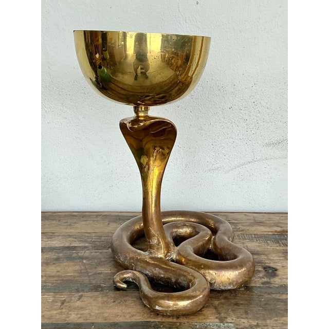 Vintage Polished Brass Cobra Bowl For Sale - Image 9 of 12