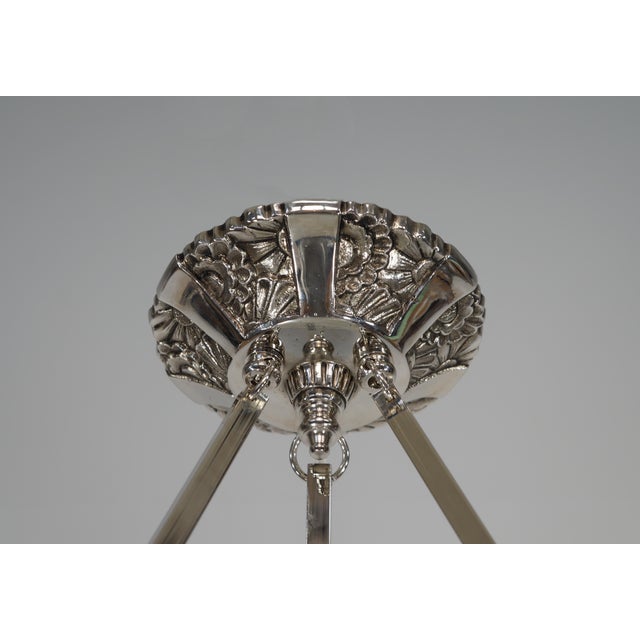 Silver French Art Deco Pendant Light by Degue 1930 France For Sale - Image 8 of 10