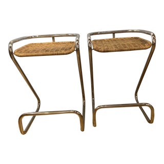 Pair of Rattan Mariani Italian Z Counter Stools For Sale