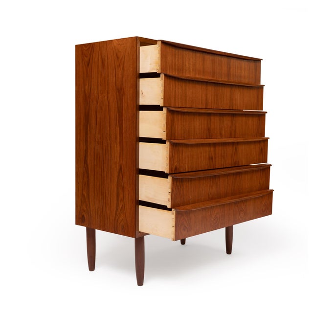 Mid-Century Modern Vintage Danish Mid-Century Six-Drawer Teak Tallboy Dresser 1960s For Sale - Image 3 of 8