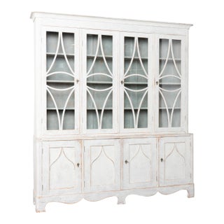 Late 19th Century Swedish Gustvian Bookcase Display Cabinet With Upper Glass Doors For Sale