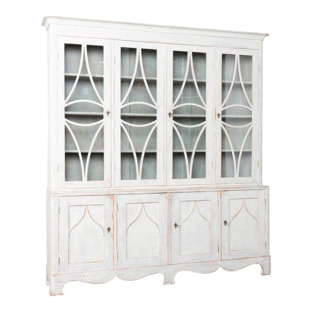 Late 19th Century Swedish Gustvian Bookcase Display Cabinet With Upper Glass Doors For Sale