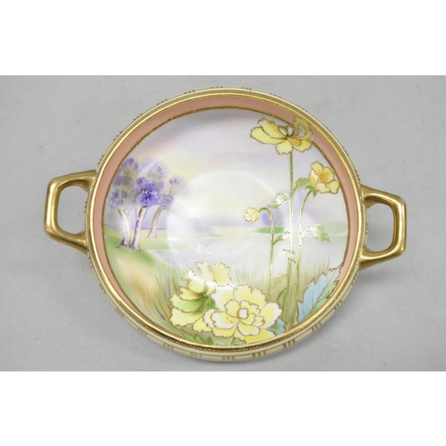 Antique Nippon Morimora Hand Painted Flowers & Ducks Coral Porcelain Bowl (B) For Sale - Image 4 of 17