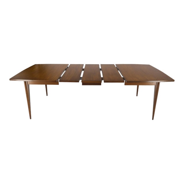 American Walnut Danish Modern Style Boat Shape Dining Table w/ 3 Leaves For Sale