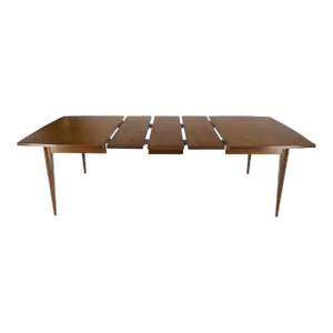 American Walnut Danish Modern Style Boat Shape Dining Table w/ 3 Leaves