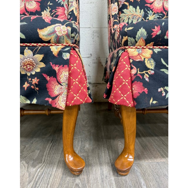 Vintage Queen Anne Style Wingback Lounge Chairs - Pair For Sale In Kansas City - Image 6 of 17