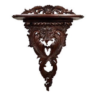 Mahogany Hand Carved Coat / Hat Rack With Shelf For Sale