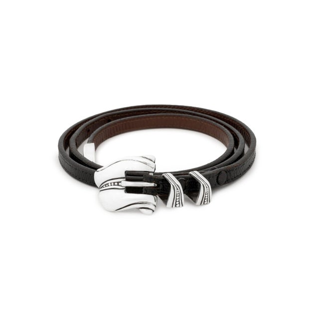 Barry Kieselstein-Cord Sterling Silver Buckle Black Leather Belt, 1981, with sterling belt loops and end tip with black...