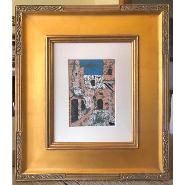 Light Pink Vintage Modernist Painting of a Italian Mediterranean Village by Cirno Sergio Bissi For Sale - Image 8 of 8