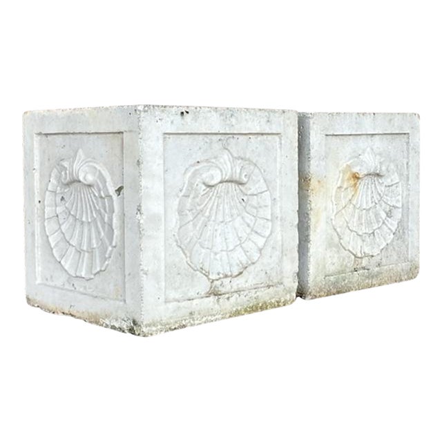 Vintage Coastal Cast Concrete Clam Shell Planters - a Pair For Sale