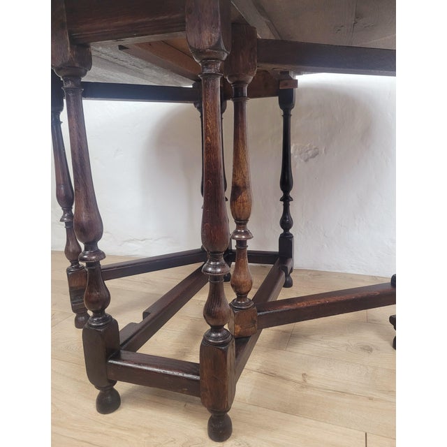 Brown Early 20th Century Oak Drop Leaf Gateleg Dining Table For Sale - Image 8 of 16