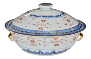 1970s Chinese Porcelain Rice Wear Dragon Gold Gilded Soup Tureen