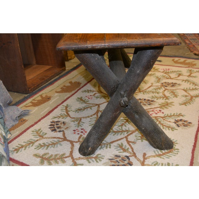 Farmhouse Vintage Old Hickory Indiana Wood & Log Criss Cross Ends Dining Bench Seat For Sale - Image 3 of 16