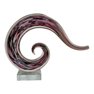 Murano Style Purple Art Glass Swirl Sculpture on Lucite Base For Sale
