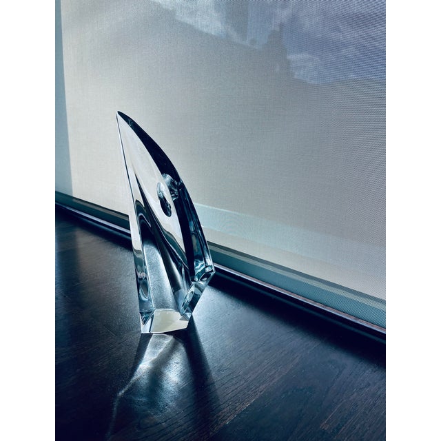 Rare Vintage Baccarat Crystal Voile Sail Sculpture by Robert Rigot, Signed, French Mid-Century Art Crystal For Sale - Image 9 of 10
