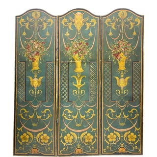 Antique French Neo-Classical Style Hand Painted Oil on Canvas Folding Screen For Sale