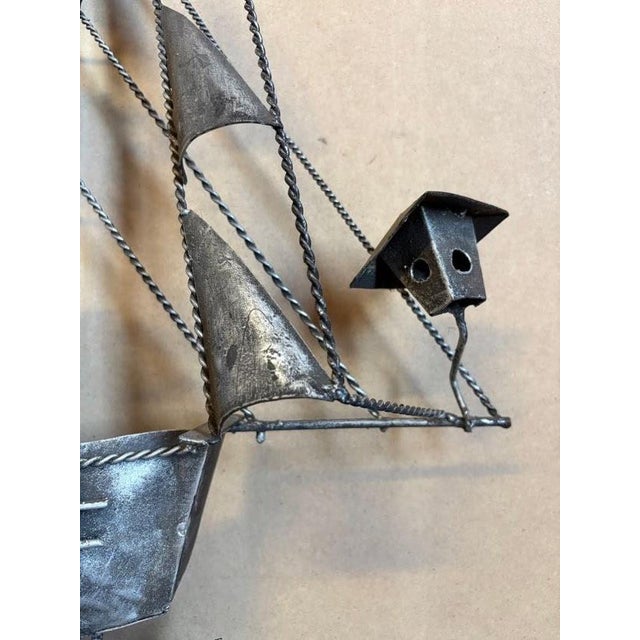 Vintage Brutalist Welded Metal Sailing Ship Wall Sculpture Mid Century For Sale - Image 12 of 17