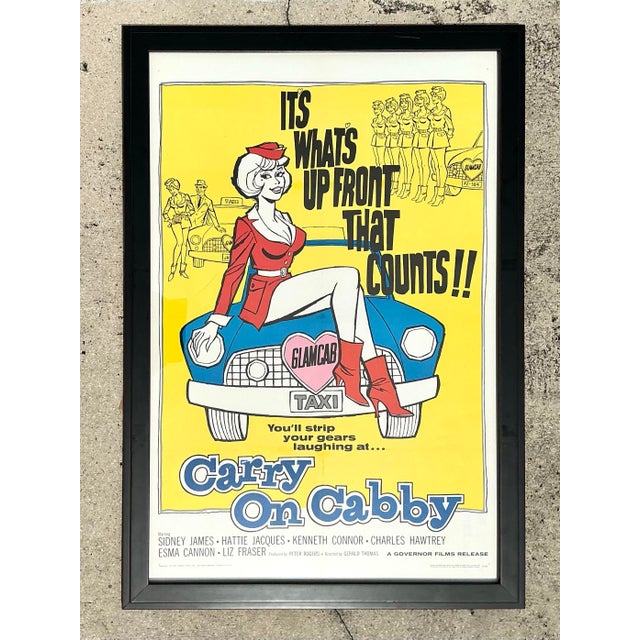 Wood Vintage 1960s Carry on Cabby Movie Poster For Sale - Image 7 of 12