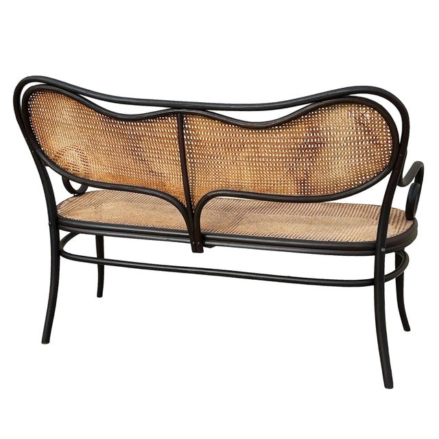 1900 - 1909 Antique Vienna Secession Scrolling Bentwood Oak & Cane Settee Bench Attributed to Thonet No 05 For Sale - Image 5 of 7