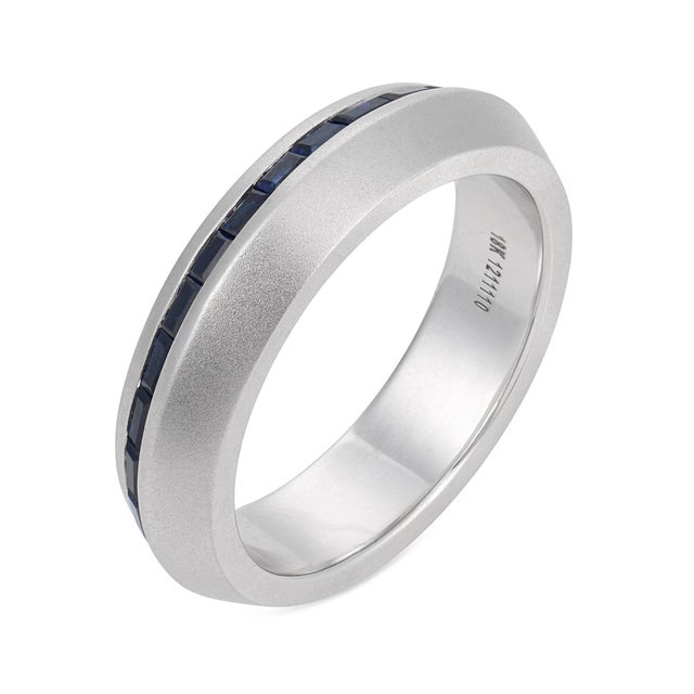 Contemporary 1920s Lugano Sapphire 18k White Gold Eternity Band, Size 10.5 For Sale - Image 3 of 7