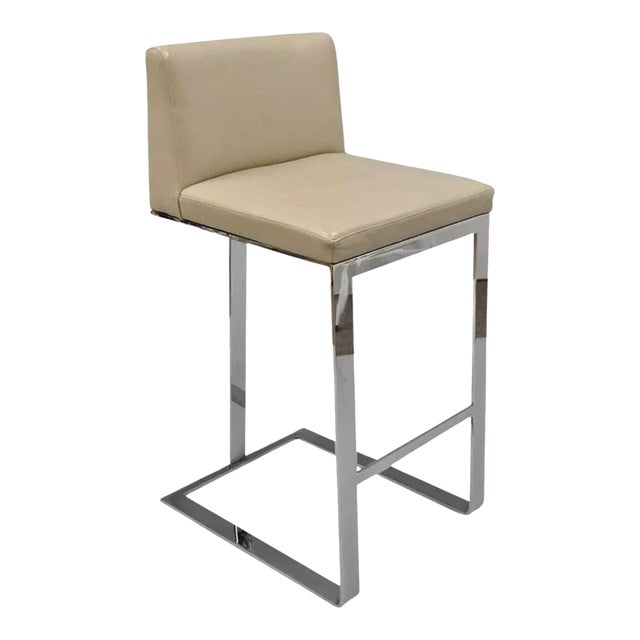 Century Furniture Savor Royce Chrome Bar Stool Caress Taupe Leather For Sale