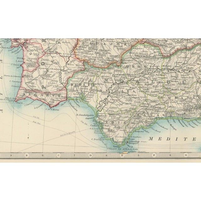 1900 - 1909 Antique Map of Spain and Portugal Regional Boundaries and Coastal Detail, 1903 For Sale - Image 5 of 9