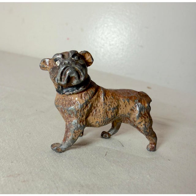 Figurative Antique Miniature Cold Painted Solid Lead Bulldog Dog Figure Statue Figurine For Sale - Image 3 of 9