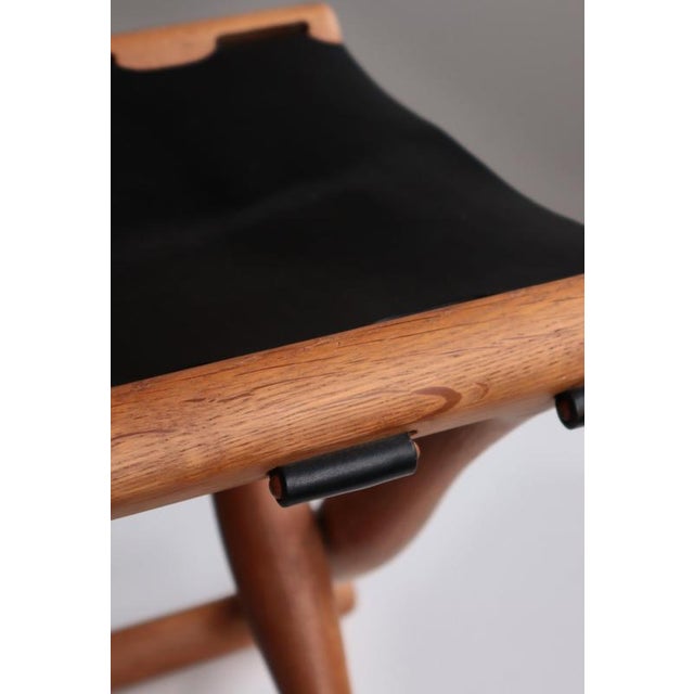 Danish Modern Gold Hill Stool in Oak and Black Leather attributed to Poul Hundevad, 1960 For Sale - Image 9 of 17