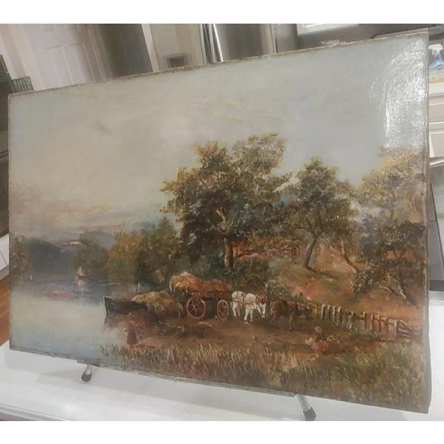 Sky Blue Early 19th Century Landscape Oil Painting For Sale - Image 8 of 9