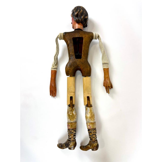 Boho Chic Large Antique Czech Hand-Carved and Painted Theater Puppet Doll, 18th Century For Sale - Image 3 of 18