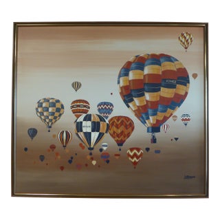 1970s Mid-Century Modern Large Format Acrylic on Canvas by Letterman - Hot Air Balloons For Sale