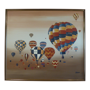 1970s Mid-Century Modern Large Format Acrylic on Canvas by Letterman - Hot Air Balloons