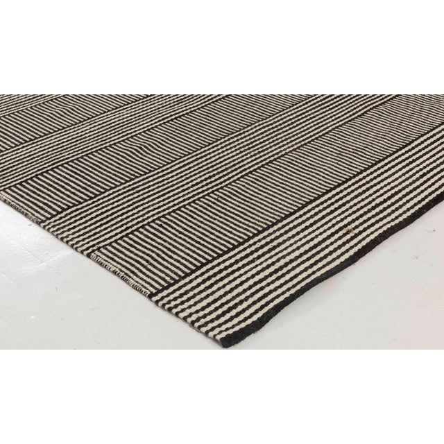 Custom Modern Striped Black Beige Flat-Woven Wool Rug by Doris Leslie Blau For Sale In New York - Image 6 of 7