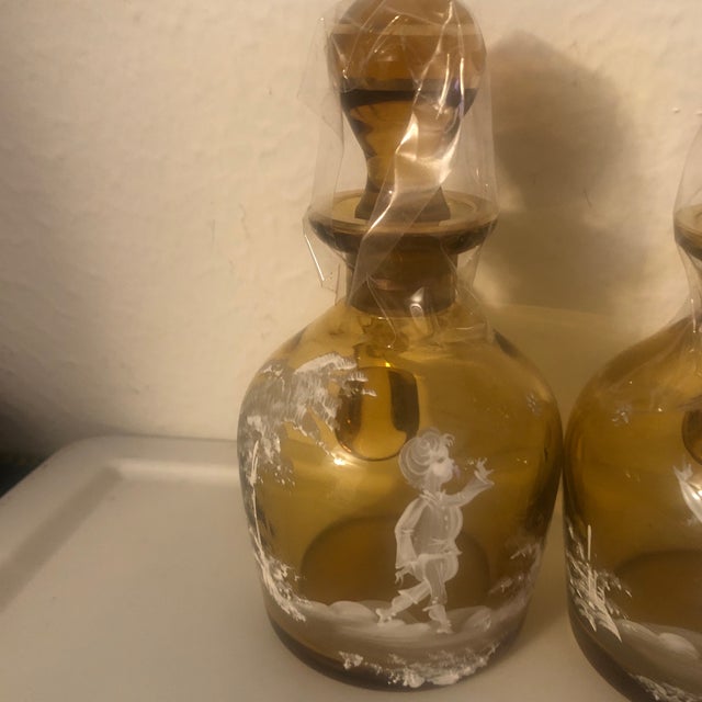 Art Deco Antique Amber Glass Cruet Set Mary Gregory For Sale - Image 3 of 6
