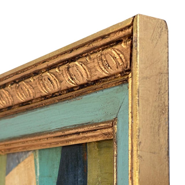 Contemporary Abstract Oil Painting in Vintage Painted Blue Frame For Sale In New York - Image 6 of 6