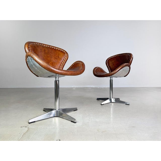 Set of Brancaster Swivel Leather Accent Swan Chairs from Acme For Sale - Image 4 of 12