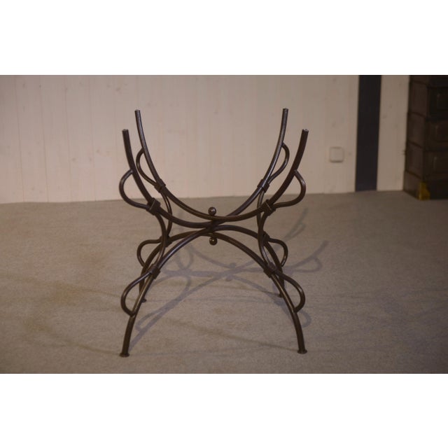 Table with Folding Wrought Iron Base and Indoor-Outdoor Glass Top, 1960s For Sale - Image 4 of 12