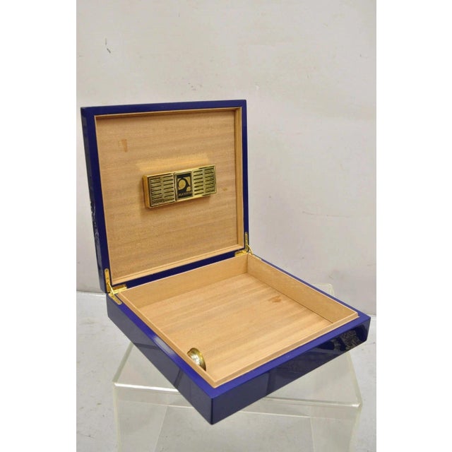 Modern Santa Damiana La Romana Blue Lacquered Wood Cigar Humidor Box For Sale - Image 3 of 12