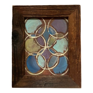 Contemporary Original Stephen Heigh Abstract Painting Distressed Barn Wood Frame “Ring Tone” For Sale