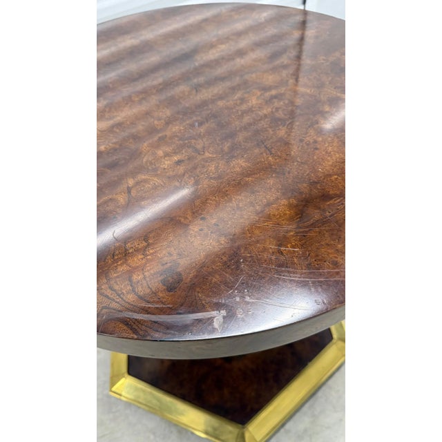 1970s Vintage Henredon-Style Burled Wood and Brass Dining Table With Glass Top For Sale - Image 11 of 13
