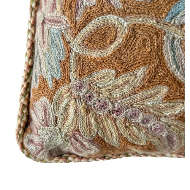 Vintage Crewel Botanical Toss Pillow For Sale - Image 4 of 5