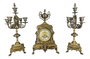 Vintage French Clock Garniture with Candelabras, Set of 3